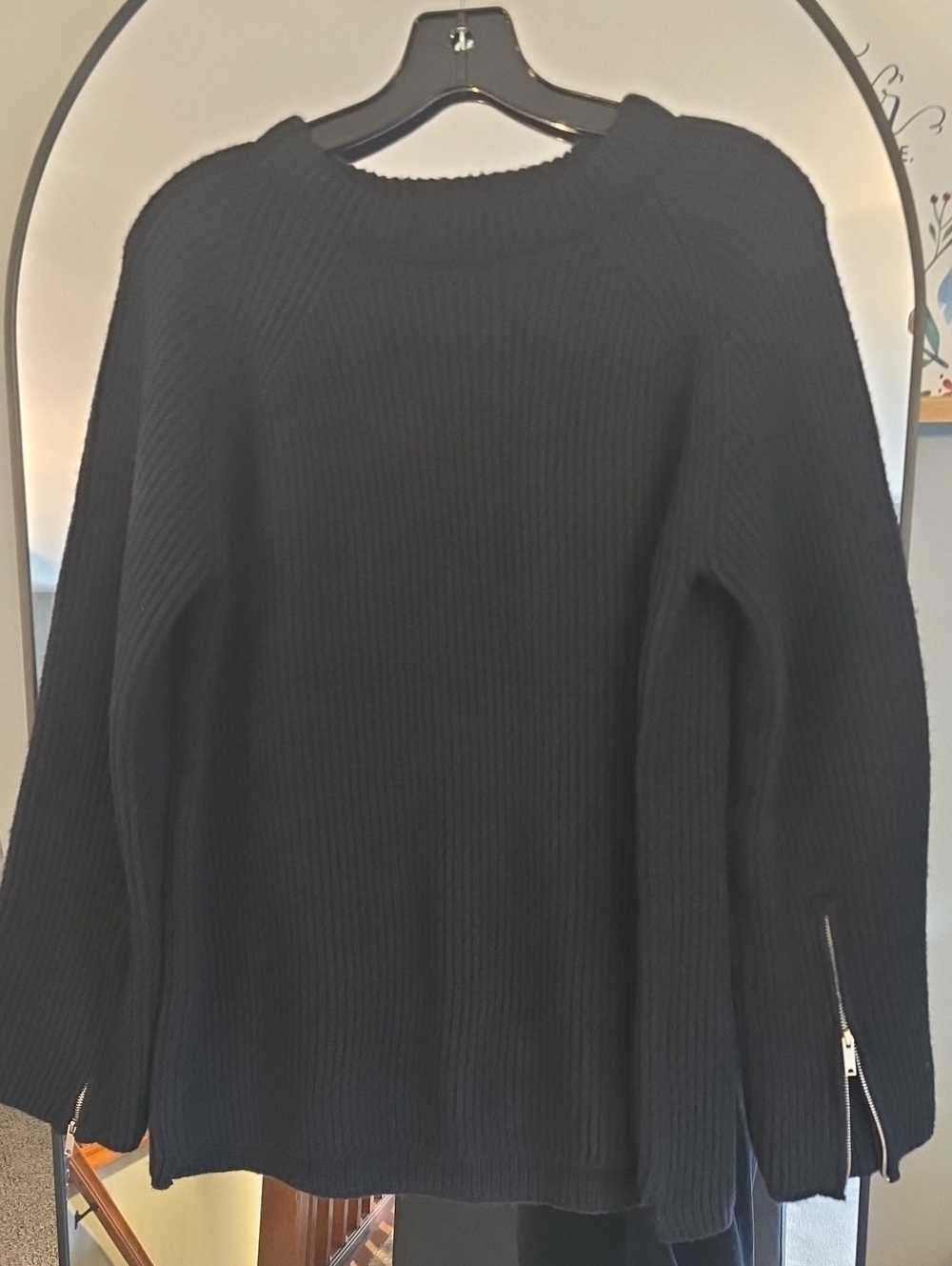 HEIMISH USA Black Ribbed Crewneck Sweater with Sleeve Zippers